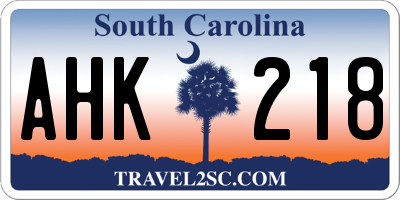SC license plate AHK218