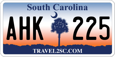 SC license plate AHK225