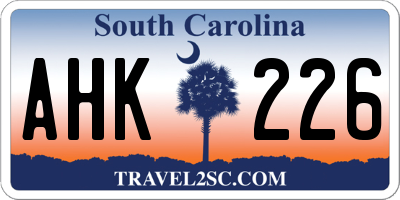 SC license plate AHK226