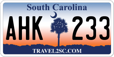 SC license plate AHK233