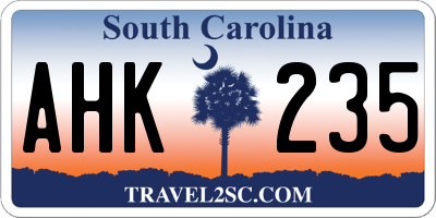 SC license plate AHK235