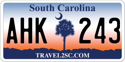 SC license plate AHK243