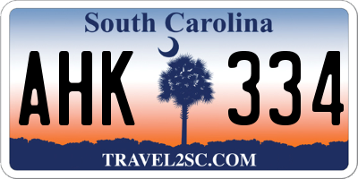 SC license plate AHK334