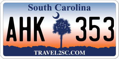 SC license plate AHK353