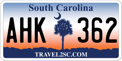 SC license plate AHK362