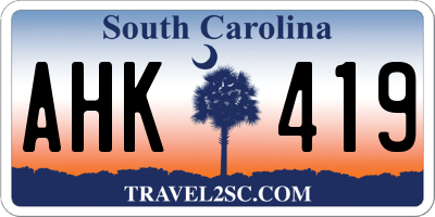 SC license plate AHK419