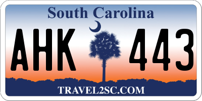 SC license plate AHK443