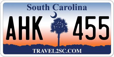 SC license plate AHK455
