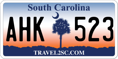 SC license plate AHK523