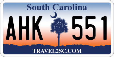 SC license plate AHK551