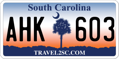 SC license plate AHK603