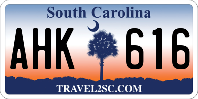 SC license plate AHK616
