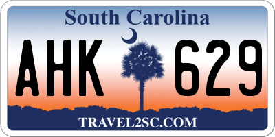 SC license plate AHK629