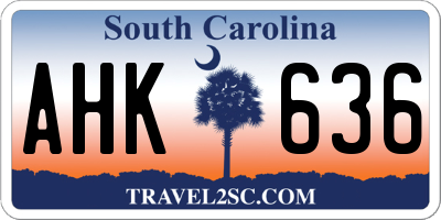 SC license plate AHK636