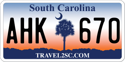 SC license plate AHK670