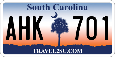 SC license plate AHK701