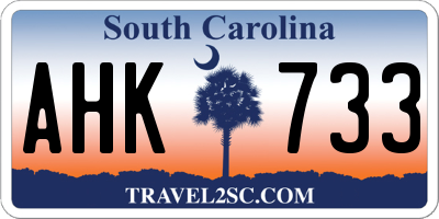 SC license plate AHK733