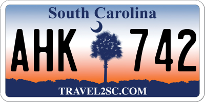 SC license plate AHK742
