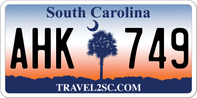 SC license plate AHK749