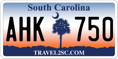 SC license plate AHK750