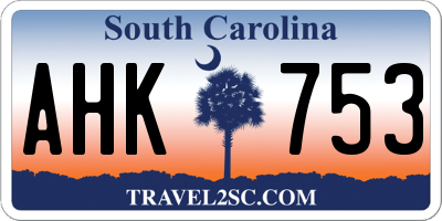 SC license plate AHK753
