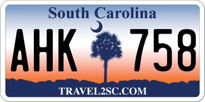 SC license plate AHK758