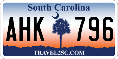 SC license plate AHK796