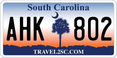 SC license plate AHK802