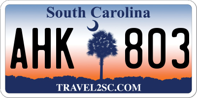 SC license plate AHK803