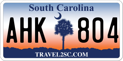SC license plate AHK804