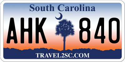 SC license plate AHK840