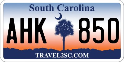 SC license plate AHK850