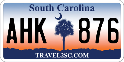 SC license plate AHK876
