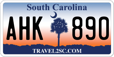 SC license plate AHK890