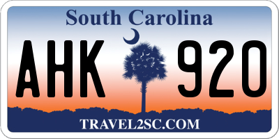 SC license plate AHK920