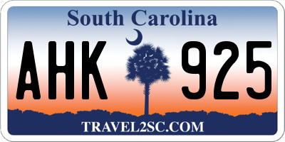 SC license plate AHK925