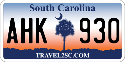 SC license plate AHK930