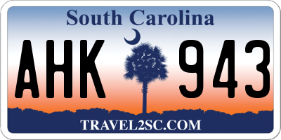 SC license plate AHK943