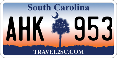 SC license plate AHK953
