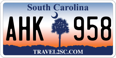 SC license plate AHK958