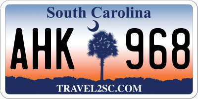 SC license plate AHK968
