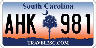SC license plate AHK981