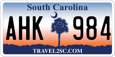 SC license plate AHK984