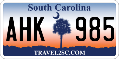 SC license plate AHK985