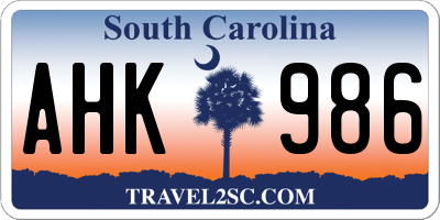 SC license plate AHK986