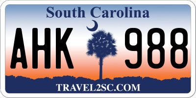 SC license plate AHK988