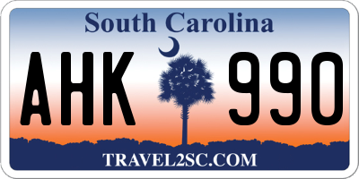 SC license plate AHK990