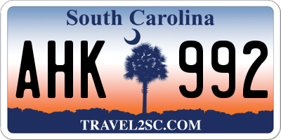SC license plate AHK992