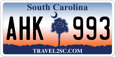 SC license plate AHK993