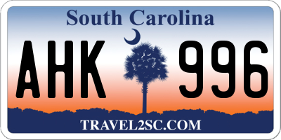 SC license plate AHK996